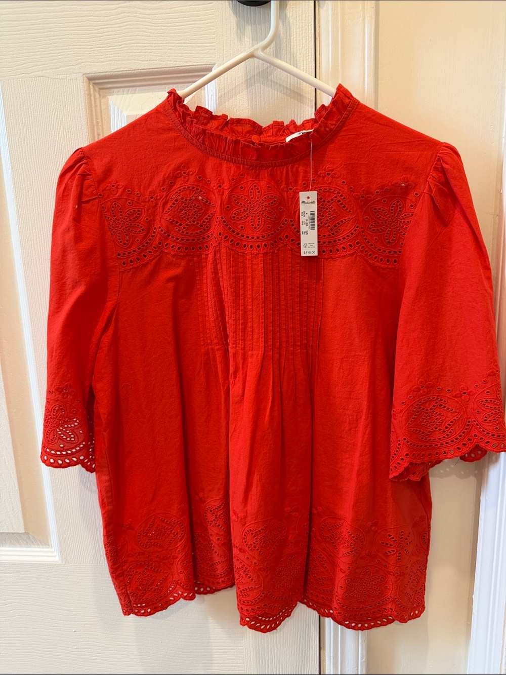 Madewell Red Eyelet Peasant Blouse